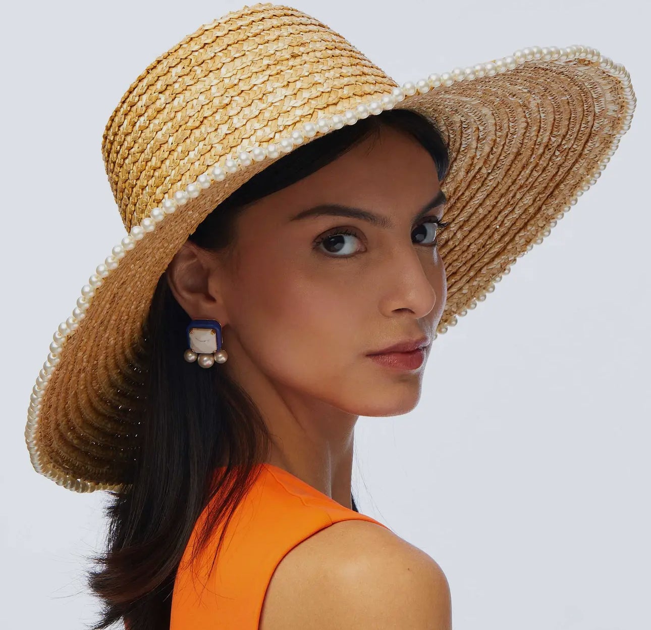 Lele Sadoughi Natural Pearl Edge Straw Hat | Poppy LTD
